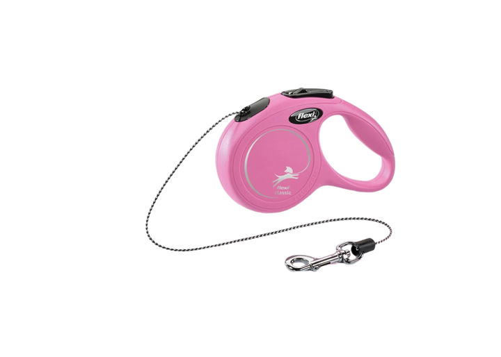 Flexi Classic XS Cord 3m in pink color – Retractable leash for small dogs up to 8kg 