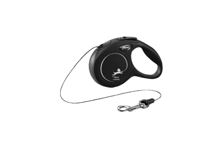 Flexi Classic XS Cord 3m in black color – Retractable leash for small dogs up to 8kg 