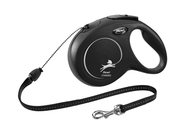 Flexi Classic Small Cord 8m in black color – Retractable leash for dogs up to 12kg 