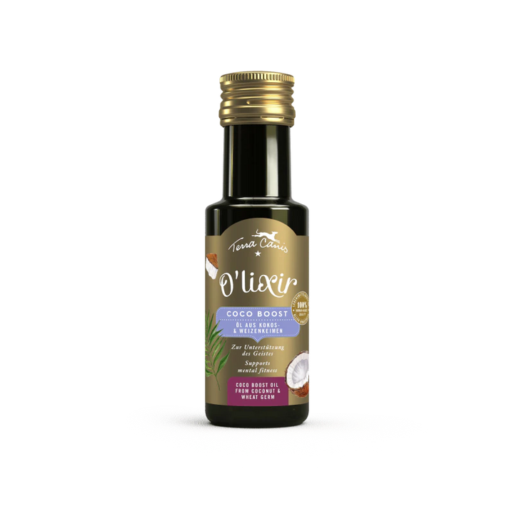 Bottle of O'lixir Coco Boost on a white background