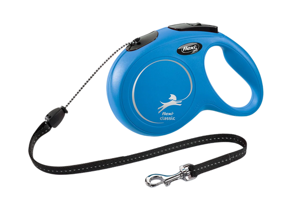 Flexi Classic Medium Cord 8m in Blue color – Retractable leash for dogs up to 20kg 