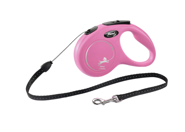 Flexi Classic small Cord 5m in pink color – Retractable leash for small dogs up to 12kg 